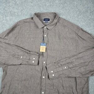New Charles Tyrwhitt Linen Shirt Mens 3XL Mocha Brown Long Sleeve Classic Fit
